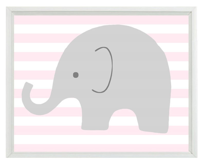 Elephant Nursery Wall Art Print Pink Gray White Decor Etsy