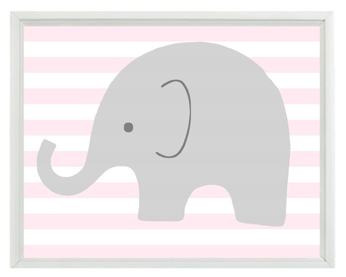 Elephant Nursery Wall Art Print Pink Gray White Decor Etsy