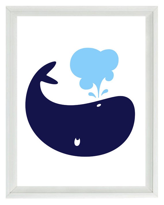 Whale Wall Art Print Navy Blue Light Blue White Nautical Etsy