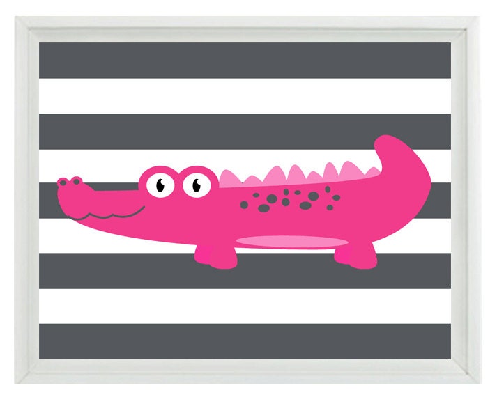 Alligator Gator Wall Art Prints for Child or Baby Bathroom or Bedroom Nursery 