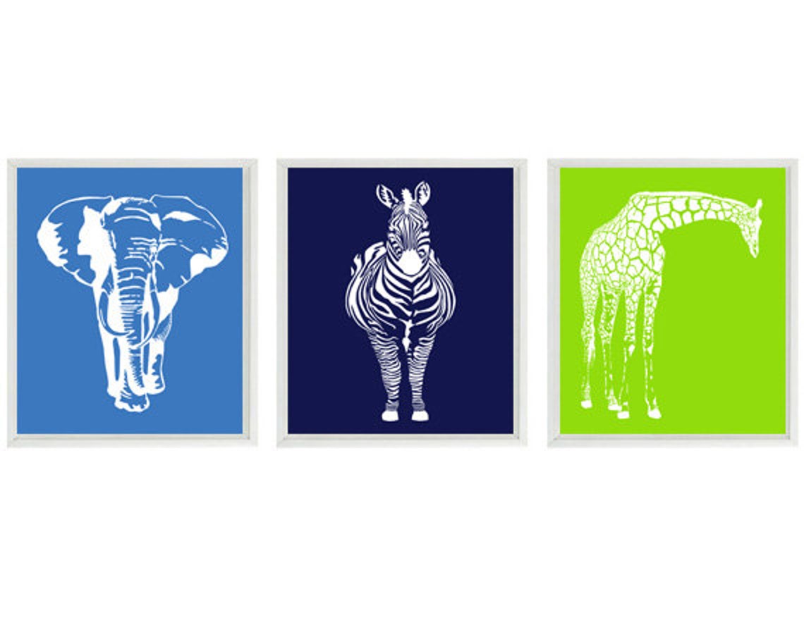 Animal Nursery Art Baby Boy Nursery Elephant Giraffe Etsy