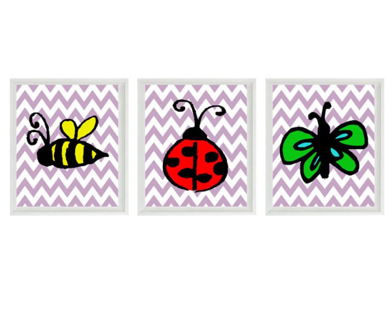 Bug Chevron Nursery Wall Art Print Bumble Bee Lady Bug Etsy