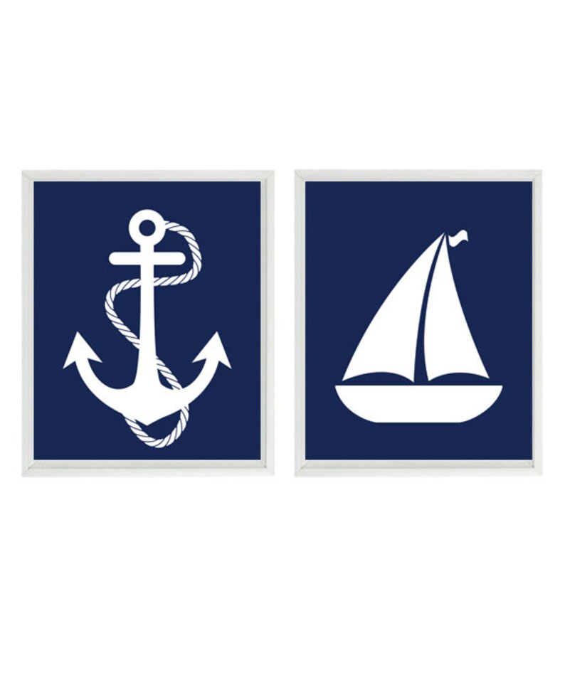 Nautical Wall Art Nautical Nursery Anchor Print Sailboat Etsy
