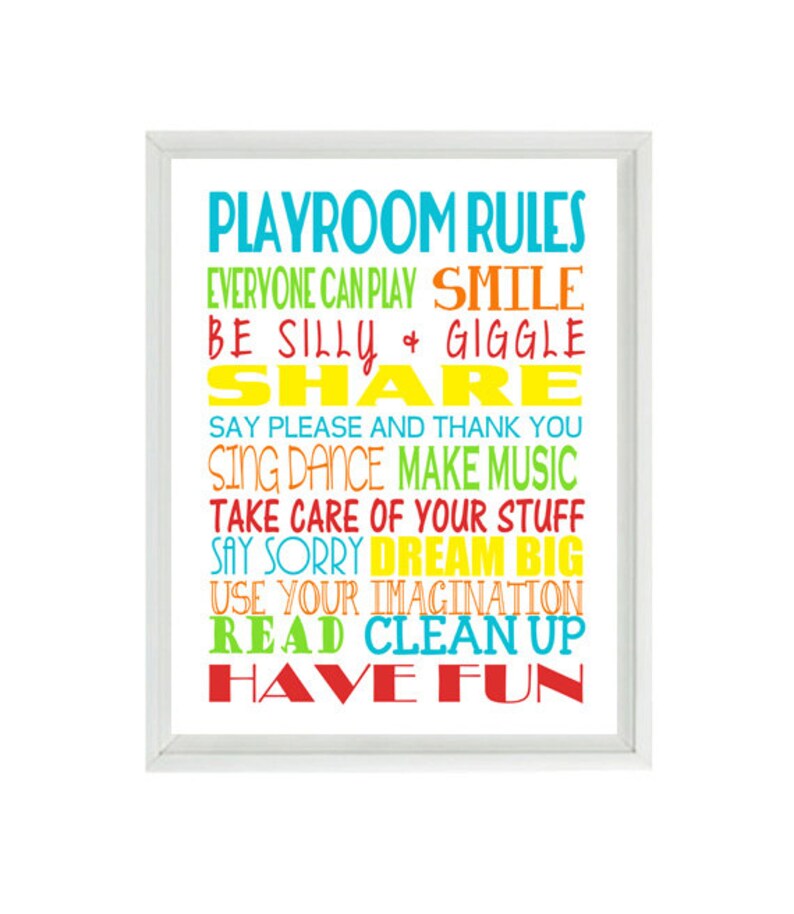 Playroom Rules Wall Art Print Modern Kids Colorful Etsy