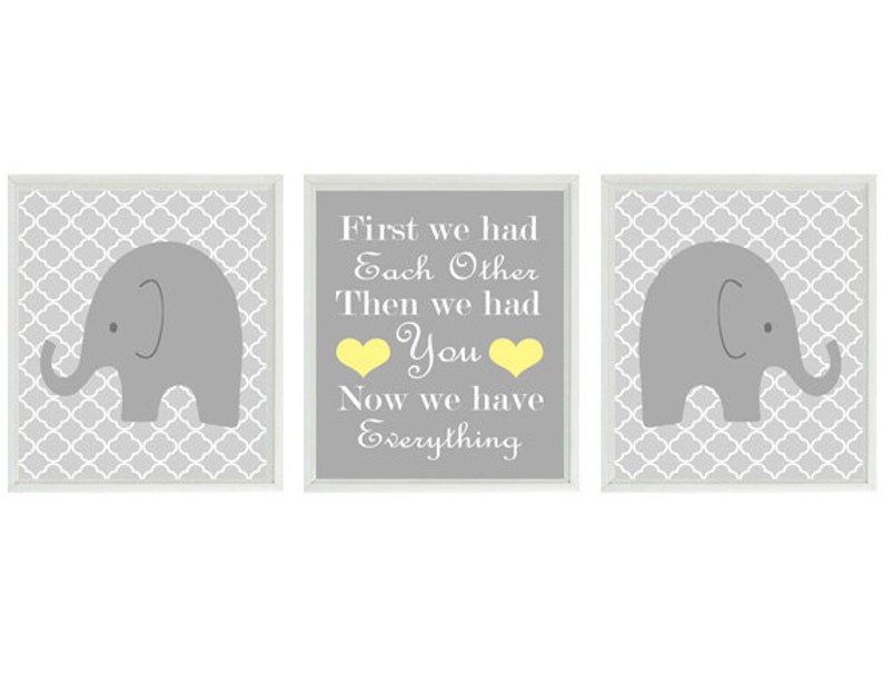 Elephant Nursery Wall Art Gray Yellow Nursery Decor Etsy