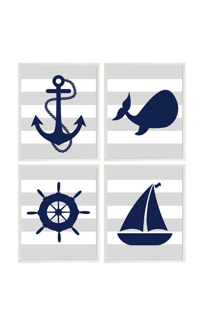 Nautical Wall Art Navy Blue Gray Decor Nautical Nursery Etsy Australia