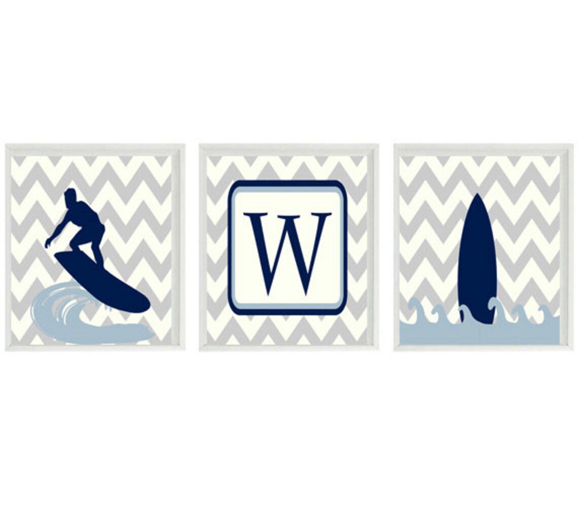 Beach Surfer Art Print Set Surfboard Nursery Boy Room Etsy