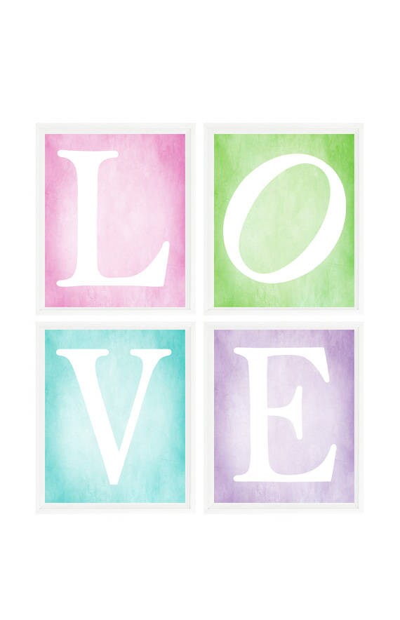 Love Wall Art Girl Room Decor Girl Print Pink Aqua Purple Green Teenage Girl Girl Bedroom Art Love Print Block Birthday Gift Girl