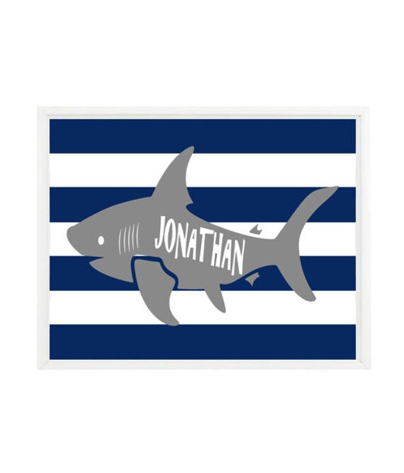 Shark Wall Art Boy Room Decor Shark Bathroom Print Navy Etsy