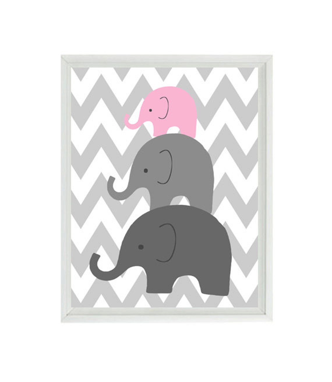 Elephant Nursery Wall Art Chevron Mom Baby Dad Family Pink Etsy