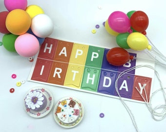 Elf Sized Birthday Party Props: Balloons, Cake, Banner