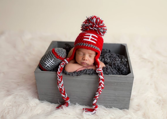 Ohio Sate Buckeyes Baby Boy Hat FOOTBALL Newborn Baby Girl Crochet With Ear Flaps 0 3 6 12 Months Steelers Browns Photo Prop Saints Bills Etsy