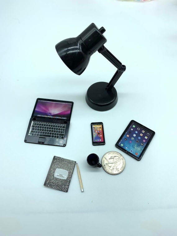 Elf Props Miniature Laptop Set, Doll Computer, Lamp, Phone, Tablet