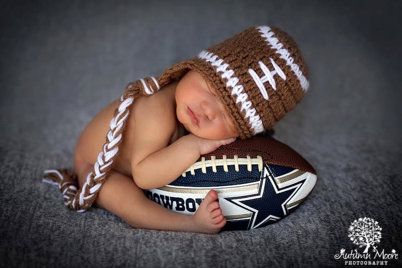 Ohio State Buckeyes Baby Boy Hat FOOTBALL Newborn Baby Boy or girl Crochet Football Hat With Ear Flaps 0 3 6 12 months Steelers Texans photo image 4