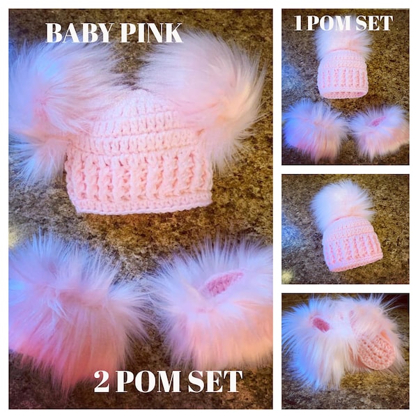 Baby Girl Hat Faux Fur Booties Boots Socks Newborn Crochet Pom Pom Infant Shoes Slippers Furry Baby boots Uggs 0 3 6 9 12 months gift set