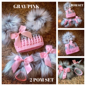 Baby Girl Hat Faux Fur Booties Boots Socks Newborn Crochet Double Pom Pom Hat Infant Shoes Slippers Furry Uggs 0 3 6 9 12 months gift set