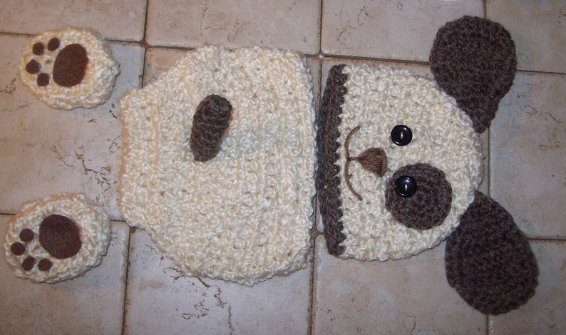 Baby Boy Hat DISCONTINUED PUPPY LUV Newborn Crochet Doggy Hat and Paws Booties Dog Hat Slippers photo prop outfit set photography hospital image 5