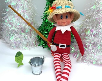Elf Fishing Prop Set, Pole, Hat, Bucket, and Fish
