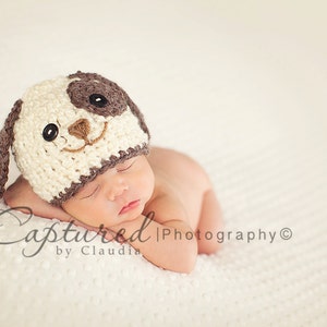 Baby Boy Hat DISCONTINUED PUPPY LUV Newborn Crochet Doggy Hat and Paws Booties Dog Hat Slippers photo prop outfit set photography hospital HAT ONLY