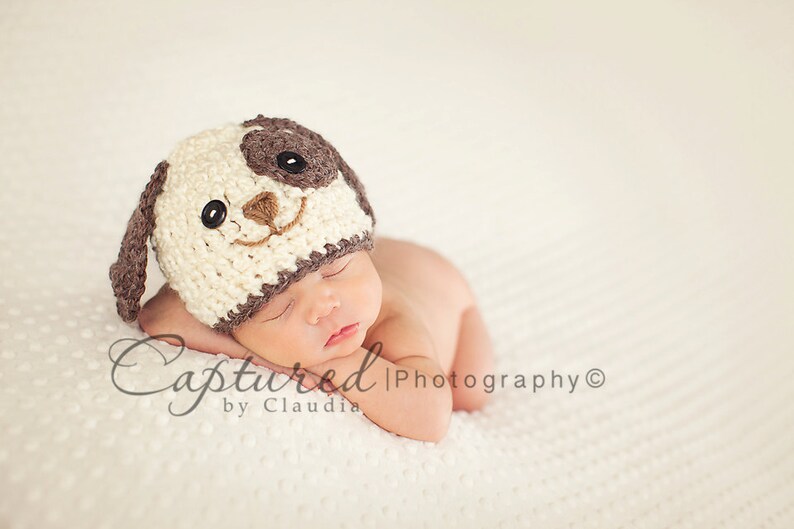 Baby Boy Hat DISCONTINUED PUPPY LUV Newborn Crochet Doggy Hat and Paws Booties Dog Hat Slippers photo prop outfit set photography hospital HAT ONLY