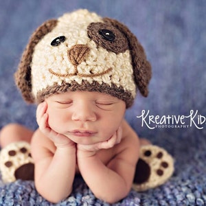 Baby Boy Hat DISCONTINUED PUPPY LUV Newborn Crochet Doggy Hat and Paws Booties Dog Hat Slippers photo prop outfit set photography hospital image 3