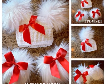 Baby Girl CHRISTMAS Hat Faux Fur Booties Boots Socks Newborn Crochet Pom Pom Infant Shoes Slippers Furry Uggs 0 3 6 9 12 months gift set