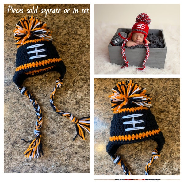 Cincinnati Bengals Baby Boy Hat FOOTBALL Newborn Baby girl Crochet With Ear Flaps 0 3 6 12 months Steelers Browns photo prop Saints Bills