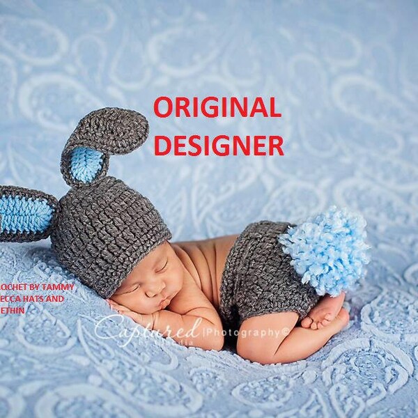 Crochet Baby Boy Bunny Hat NEWBORN 3 6 9 12 months Too Cute Baby Boy or Girl knit Bunny Hat/Diaper Cover More Colors  Easter Set outfit