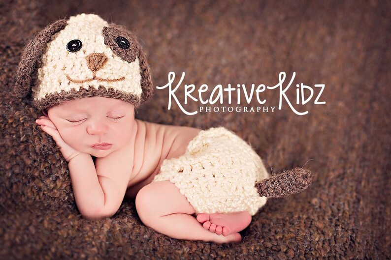 Baby Boy Hat DISCONTINUED PUPPY LUV Newborn Crochet Doggy Hat and Paws Booties Dog Hat Slippers photo prop outfit set photography hospital image 6