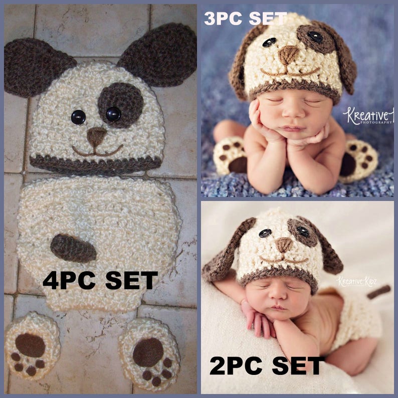 Baby Boy Hat DISCONTINUED PUPPY LUV Newborn Crochet Doggy Hat and Paws Booties Dog Hat Slippers photo prop outfit set photography hospital image 2