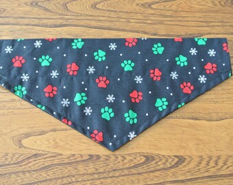 Christmas Paw Prints Dog Bandana - Slide On Holiday Bandanna