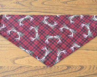 Antler Christmas Dog Bandana - Slide On Rustic Holiday Bandanna