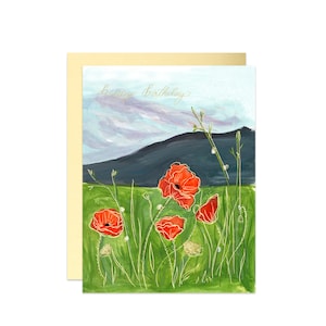 Happy Birthday French Poppy Card, Joyeux Anniversaire, Gold Foil