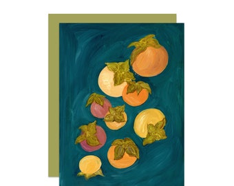 Native Persimmons Blank Card, Foraging Illustration