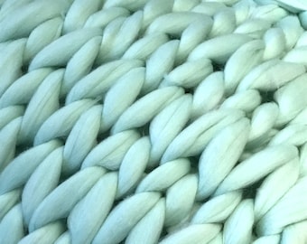 Chunky Knit Merino Wool Blanket: Robins Egg Blue Throw (40" x 63")