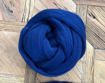 Navy Blue Wool Roving for Felting and Spinning into Yarn