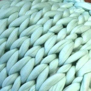 30% OFF! Chunky Knit Blanket  Merino Wool 40&quot; x 63&quot; Robins Egg Blue Throw Blanket Giant Knit, Extra Chunky Wool Bulky Knit Arm Knit Cozy