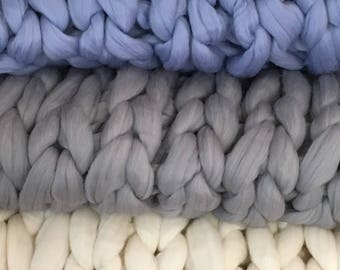 Chunky Knit Merino Wool Throw Blanket: USA Handmade, 40" x 60"