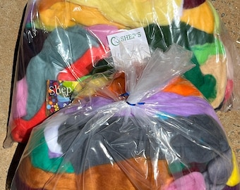Merino Wool Roving Sampler: Multi-Color Felting Fiber, Choose  12 oz or 1lb