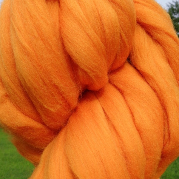 Clementine Orange Merino Wool Too Roving - Spin into Yarn, Needle Felt wet felt all Crafts