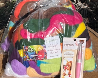 Merino Wool Needle Felting Kit: Multi-Color Roving with Felting Tool