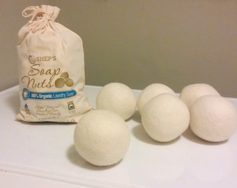 Shep's Natural Laudry Complete  KIT (1 lb Organic Soap Nuts Natural Laundry Detergent and 6 Wool Dryer Balls)