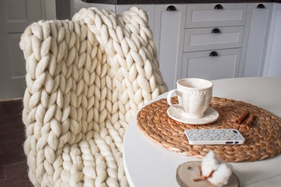 Large Chunky Knitted Thick Blanket, Yarn Woolen Throw Sofa Blanket Mimenor