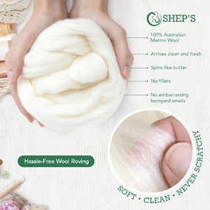 1lb Natural White Merino Wool Roving: Soft Fiber for Spinning, Felting & Weaving