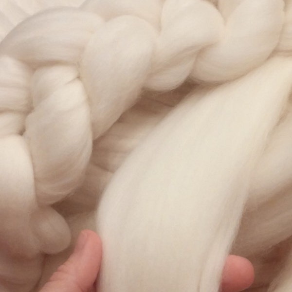 Wool Roving, Merino Wool Yarn, Merino Roving, Wool Fiber, White Wool Top Roving Fiber, Chunky Knit Blanket throw, Spin, Felting Crafts