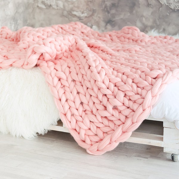 Pink Chunky Knitted Blanket