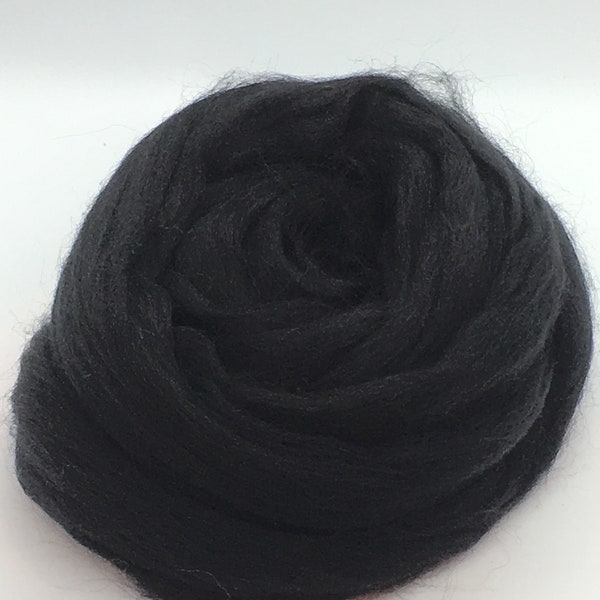 Black Wool Top Roving Fiber  - Spin into Yarn, Needle Felt wet felt, knit, weave, all Crafts - Australian Merino