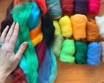 Felting/Spinning Wool Roving SAMPLER, Spin Fiber, Spin Wool, Felting Wool, Needle Felt, Wet Felt, Craft Wool, Weaving Tapestry 4 OZ Bag