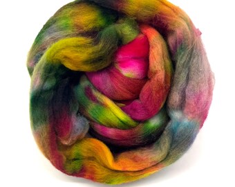 Hand Painted Merino Wool Roving - Autumn Leaves Spin Fiber, 4 oz