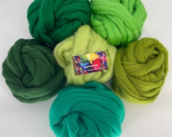 Green Merino Wool Roving Fiber Sampler: Felting & Spinning